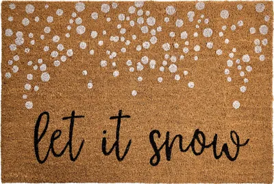 Obrázek produktu pro BELIANI Rohožka z přírodního kokosového vlákna gumový podklad 60 x 90 cm Vánoce Let it snow sváteční motiv Protiskluzová