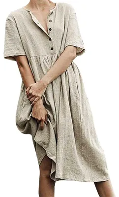 Produktbild von Leichte Leinen Sommerkleid für Damen mit kurzen Ärmeln