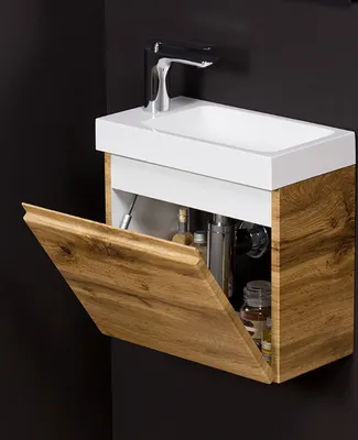 Produktbild von Quentis Gäste-WC Badmöbelset Faros 40, Eiche, Waschbeckenunterschrank montiert