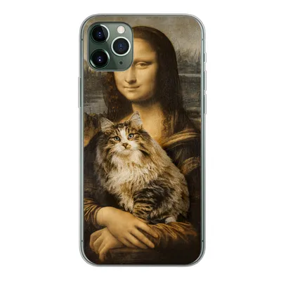 Produktbild von MuchoWow® Handyhülle Schutzhülle Hülle für iPhone 11 Pro Max Mona Lisa - Katze - Leonardo da Vinci - Vintage - Kunstwerk - Alte Meister - Gemälde Silikon Softcase Handy Hülle - Schutz