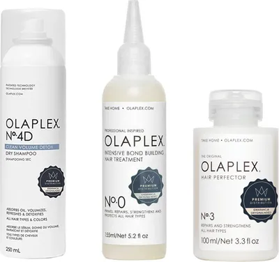 Zdjęcie produktu dla Suchy szampon Olaplex No.4D Clean Volume Detox 178g + Olaplex Hair Perfector No.3 100ml + Olaplex No.0 Intensive Bond Building Hair Treatment 155ml