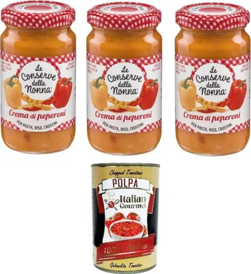 Produktbild von Le Conserve della Nonna- Crema di Peperoni Pfeffercreme für Nudeln, Reis und Croutons 3x 190gr + Italian Gourmet polpa 400g