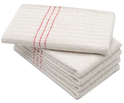 Produktbild von 5er Set Bodentücher / Wischtücher, 55x60 cm, creme (natur) mit roten Streifen