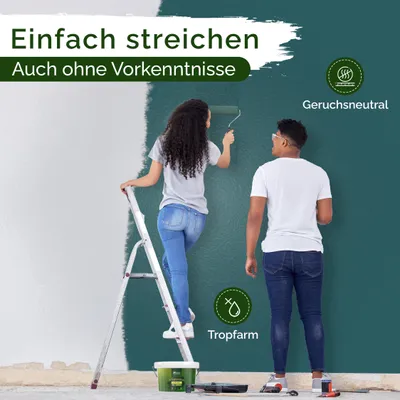 Produktbild von Wandfarbe Grün Blau Petrol Matt Innenfarbe – Deckkraft Klasse 1, VOC-frei, Ohne Grundierung, Tropfarm – Wohnzimmer & Schlafzimmer – 5L – Veluxis (Specific Spirulina)