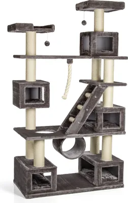 Produktbild von Kratzbaum Logan · XXL Katzen-Kletterparadies mit 5 Katzenhöhlen · grau · ca. 121 x 60 x 229 cm