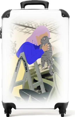 Produktbild von NoBoringSuitcases.com® Koffer Handgepäck Trolley Rollkoffer Kleine Reisekoffer mit 4 Rollen - Abstrakt - Frau - Katze - Pastell - Cabin Size < 55x40x23 cm & 55x40x20 cm - Fotokoffer - Kabinenkoffer - BoardgepäckHandgepäck Koffer 55x35x20 cm, 36L,