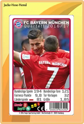 Produktbild von Karten Kartenspiel Quartett Spiel FC Bayern München 2016/17