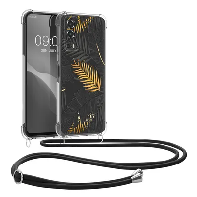 Produktbild von kwmobile Necklace Case kompatibel mit Vivo Y72 5G / Y52 5G Hülle - Silikon Cover mit Handykette - Gelb Grau Transparent Dschungel