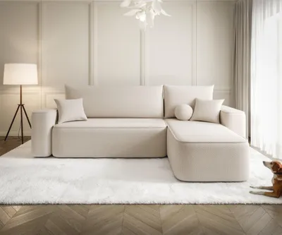 Produktbild von Ecksofa Schlafsofa Sofa AGEPO Stoff Curio Beige Ottomane Rechts