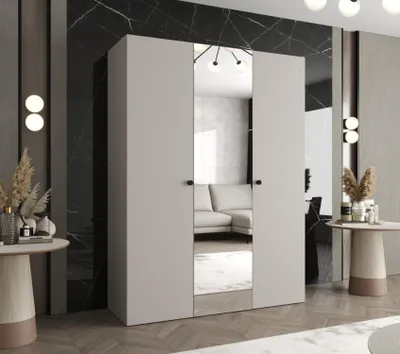 Obrázek produktu pro Zrcadlová šatní skříň CAITIR 2 150 cm - kašmír / černé úchyty