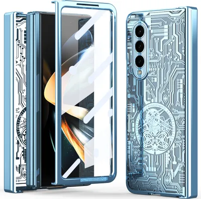 Obrázek produktu pro galvanizovaná pouzdro pro Samsung Galaxy Z Fold 3 5G, ochrana pantu, průhledné pouzdro s fólií na displej modré