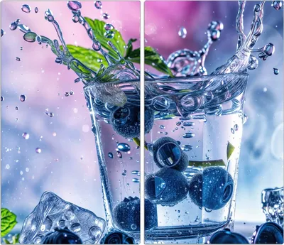 Produktbild von Spritzschutz Herdabdeckplatte Schneidebrett aus Glas Erfrischendes Getränk 2-Teilig (60x52cm)