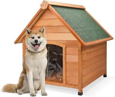 Produktbild von Hundehütte aus Holz XL/XXL für den Außenbereich mit Schrägdach wasserdicht und Thermo-Zelt, isoliertes Hundehaus für Innen- und Außenbereich, wetterfest, 91 x 126 x 104 cm