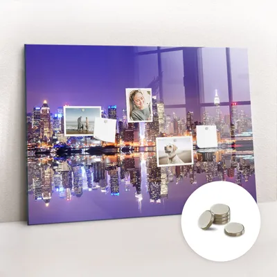 Obrázek produktu pro Magnetická Tabule na Zeď Skleněná - Memo Board Kleněnou Přední Stranou - 5 magnetů v balení - 100x70 cm - New York v noci