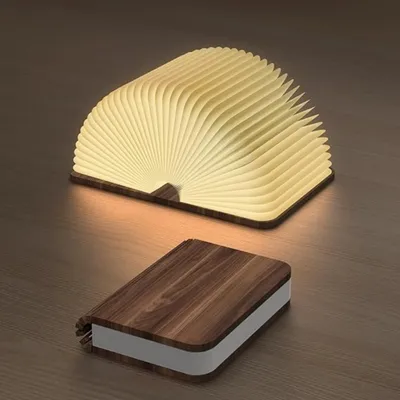 Produktbild von LED Buch Licht Faltbare Buchlampe Licht Buchlampe LED Stimmungsbeleuchtung USB Aufladbare Warmweiß , Bezug aus schwarzem Walnussholz