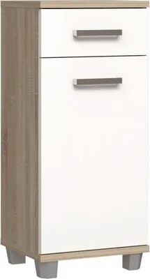 Zdjęcie produktu dla Szafka Pod Umywalkę VERIS, 40.2 x 34.8 x 90.8 cm, Biała i Dąb, Z Szufladą i Drzwiami