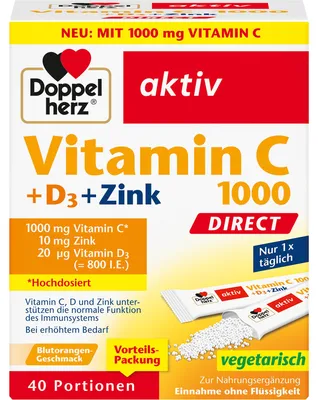 Immagine prodotto di Doppelherz aktiv Vitamina C 1000 + D3 + Zinco Granuli solubili al gusto di arancia rossa, 40 bustine