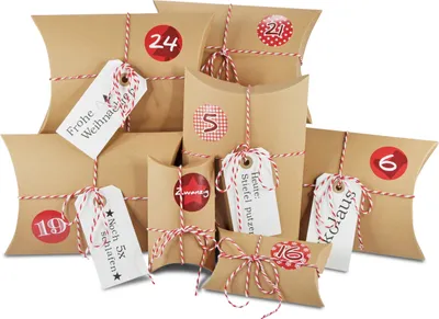 Produktbild von DIY Adventskalender zum befüllen HoHoHo natur, Ziffern rot/Weihnachtskalender Bastelset