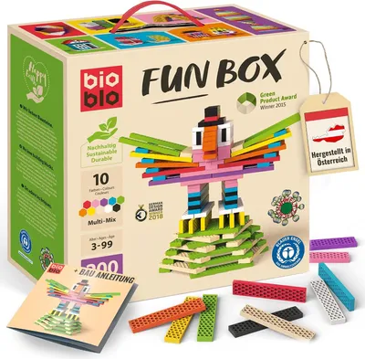 Productafbeelding van Fun Box Multi-Mix with 200 Building Blocks - Sustainable Bricks for Kids Ages 3+ - Wooden construction toys for children