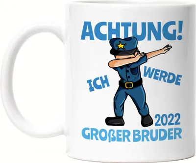 Produktbild von Ich Werde Großer Bruder 2022 Tasse Ankündigung Schwangerschaft Polizist Dab Babynews