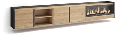 Produktbild von TV-Möbel Holzeffekt eiche schwarz 315x35x50cm Kamin mit Feuereffekt