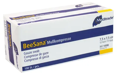 Produktbild von Meditrade BeeSana Mullkompresse unsteril, 12-fach, 7,5 x 7,5 cm