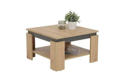 Produktbild von Couchtisch Wohnzimmertisch Tim III - quadratisch - Nachbildung Artisan Eiche - Vierfußgestell Anthrazit mit Ablageboden - Melaminbeschichtung - Maß 68x68cm