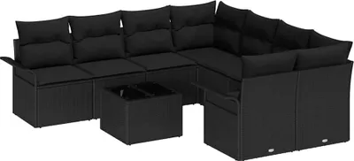 Immagine prodotto di vidaXL Set di divani da giardino con cuscini 9 pezzi in Poly-Rattan nero
