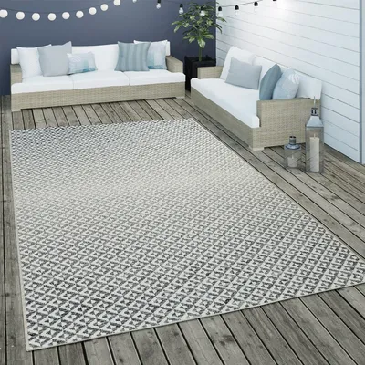 Produktbild von In- & Outdoor Flachgewebe Teppich Geometrisch Skandi Rauten Design In Grau Grösse 80x150 cm