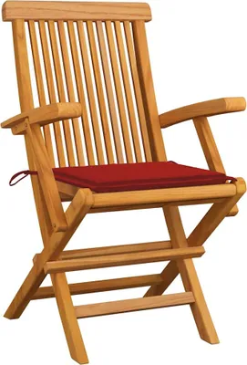 Produktbild von vidaXL Gartenstühle mit Roten Kissen 3 Stk. Massivholz Teak
