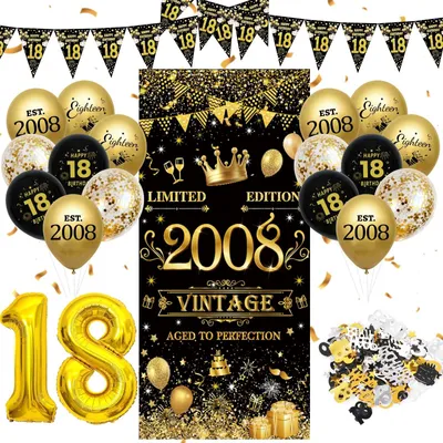 Productafbeelding van Omgoods - 18e Verjaardag Decoratieset met Ballonnen en Banner