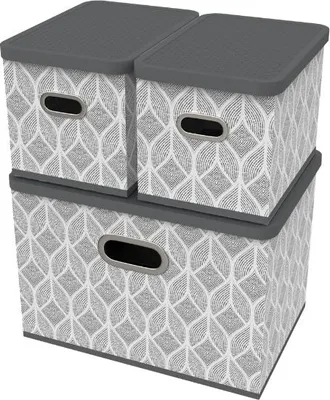 Image de Boîtes de rangement avec couvercle, 3 pièces, feuilles grises