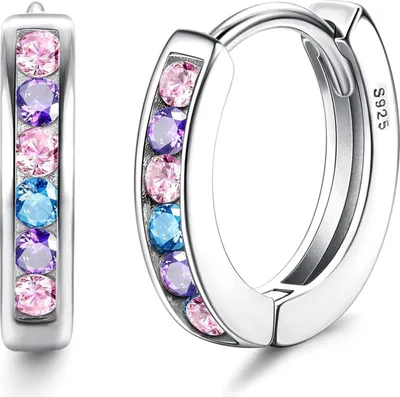 Immagine prodotto di JeweBella Orecchini a cerchio in argento Zirconia 925 Sterling Ipoallergenici