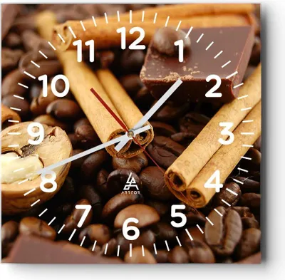 Produktbild von Wanduhr - Quadrat - Glasuhr - Gerösteter Kaffee Aroma Schokolade - 30x30cm - Schleichendes Uhrwerk - Lautlos - zum Aufhängen bereit - Dekoration Modern - Wanddekoration aus Glas - C4AC30x30-0394