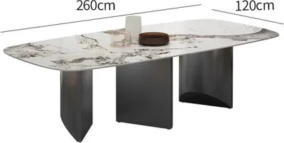 Produktbild von Moderner Esstisch mit Keramikplatte, einzigartiges Muster, kratz- & hitzebeständig, leicht zu reinigen, für Zuhause/Esszimmer 260*120*75cm