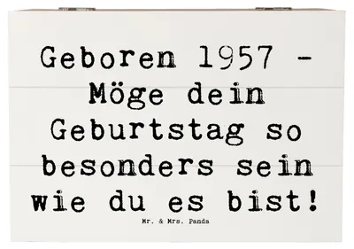 Produktbild von Mr. & Mrs. Panda Box Spruch 1957 Geburtstag 22 x 15 cm - Weiß - Geschenk, Jahrgang, schmuckbox, schatztruhe, Geburtstagsgeschenk, Glückwunsch, Happy Birthday, Truhe