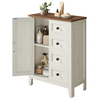 Produktbild von VASAGLE LIRY Kollektion - Aufbewahrungsschrank, Badezimmerschrank im Landhausstil, mit 4 Schubladen, Tür, freistehender Schrank, verstellbare Ablagen