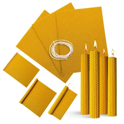 Produktbild von Diveevo 4 Stk Farbige Bienenwachsplatten 41x26 cm – 100 % Naturwachs mit Honigduft | Wabenplatten zum Kerzenrollen & DIY Basteln