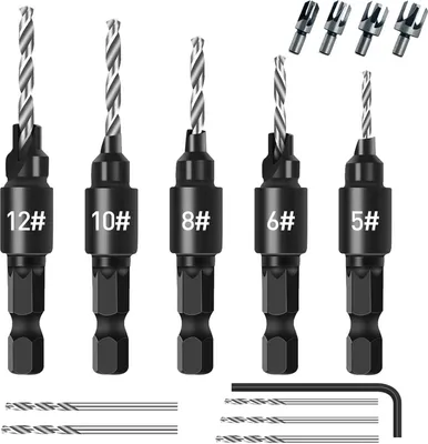 Produktbild von Senker Bohrer Set für Holzbearbeitung, Spiralbohrer mit Aufstecksenker, HSS-Spiralbohrer mit einem Schraubenschlüssel(1 Stück)