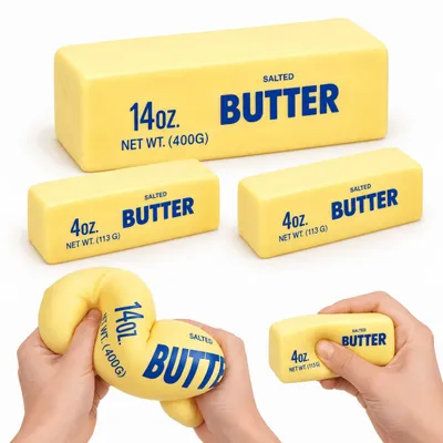 Produktbild von 3er Butter Squishy Set, 1× XXL 23 cm + 2× Standard 13 cm, Slow Rising Squeeze Toy, Weiches Fidget Spielzeug, Stressball & Geschenk