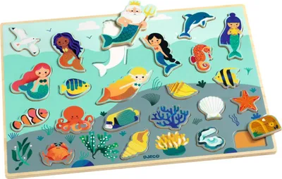 Produktbild von Djeco Holzpuzzle Meerjungfrauen Ozean, 42 x 30 cm, dicke Puzzleteile, ab 2 Jahren
