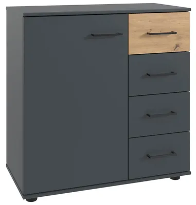 Produktbild von Kommode Taiga Sideboard 4 Schubladen 81x41x83cm Farbe wählbar,graphit / Eiche Artisan