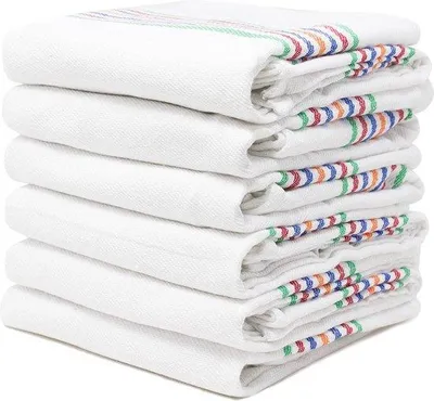 Imagen del producto de Juego de 12 paños de cocina Unyqoos® – 80% algodón/20% poliéster, paños de cocina absorbentes de 56 x 56 cm, color blanco, suaves y lavables a máquina