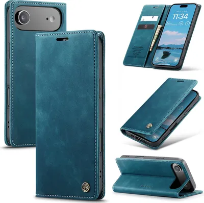 Immagine prodotto di Custodia per iPhone 17 Air, Custodia retrò in Finto cuoio con funzione di supporto Blu