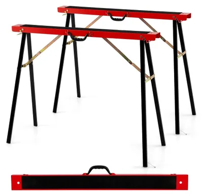 Produktbild von Sägebock 2er Set, Arbeitsbock bis 375 kg belastbar, klappbare Böcke mit vorgebohrten Löchern und rutschfester Auflagefläche, tragbare Klappböcke mit Tragegriff, 100 x 38 x 78 cm