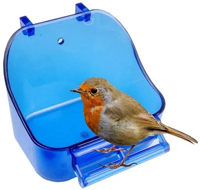 Productafbeelding van Ibenzoa® Vogelbad en voerbak voor kleine vogels en kleine zoogdieren, gemaakt van dikwandig kunststof met een zitstok, afmetingen 12,8 x 9,5 x 10 cm, geschikt om in de kooi te hangen