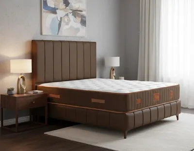 Image de Lit double haut de gamme de couleur marron pour une chambre à coucher luxueuse