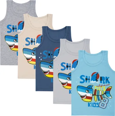 Produktbild von 5er Set Jungen Unterhemden - Shark - Bunt