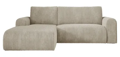Produktbild von Ecksofa Cord MANDY 180x285 cm mit Schlaffunktion Cremig TILIA 01 Links, Eckcouch mit Bettkasten, Sofa L-Form, Polsterecke, Wohnlandschaft