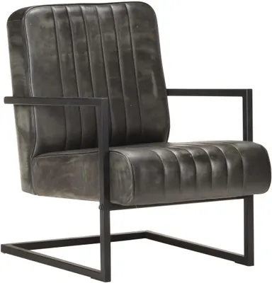 Productafbeelding van Relax fauteuil van echt leer, 60x75x80 cm, met een ijzeren frame in retro-stijl, modern design en een robuuste uitvoering, geschikt voor woonkamer, slaapkamer, lounge, kantoor en balkon